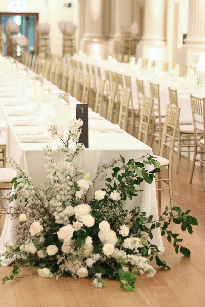 Large table end arrangement white and green